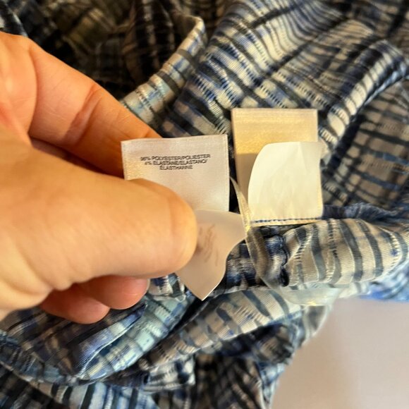 Kasper Size L Blue Sheer Open-Front Cardigan Jacket 3/4 Sleeves - Picture 9 of 12